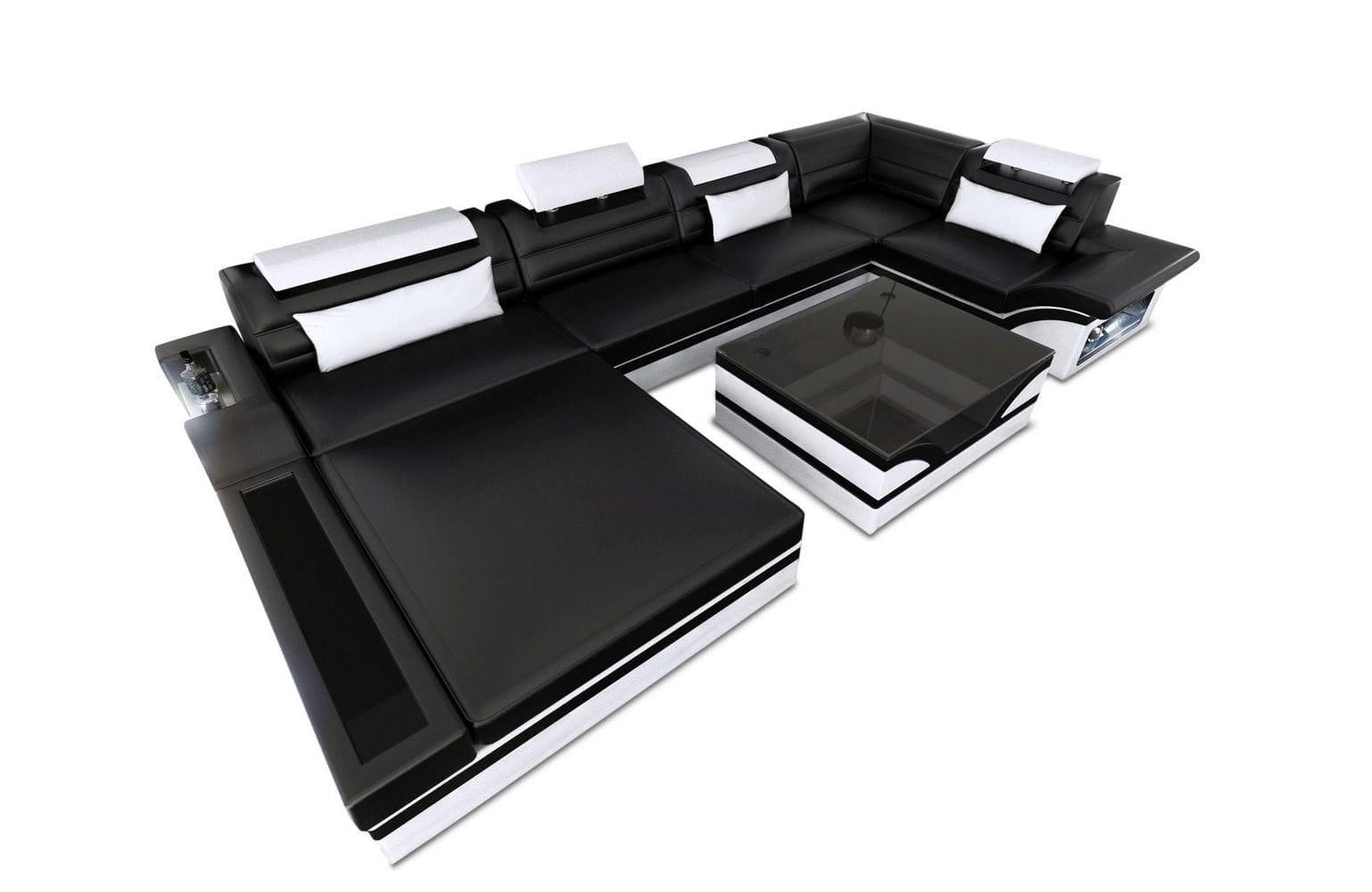 SOFA Mezzo U Schwarz Weiß Ledermix - Schwarz, Textil (372/78/214cm)