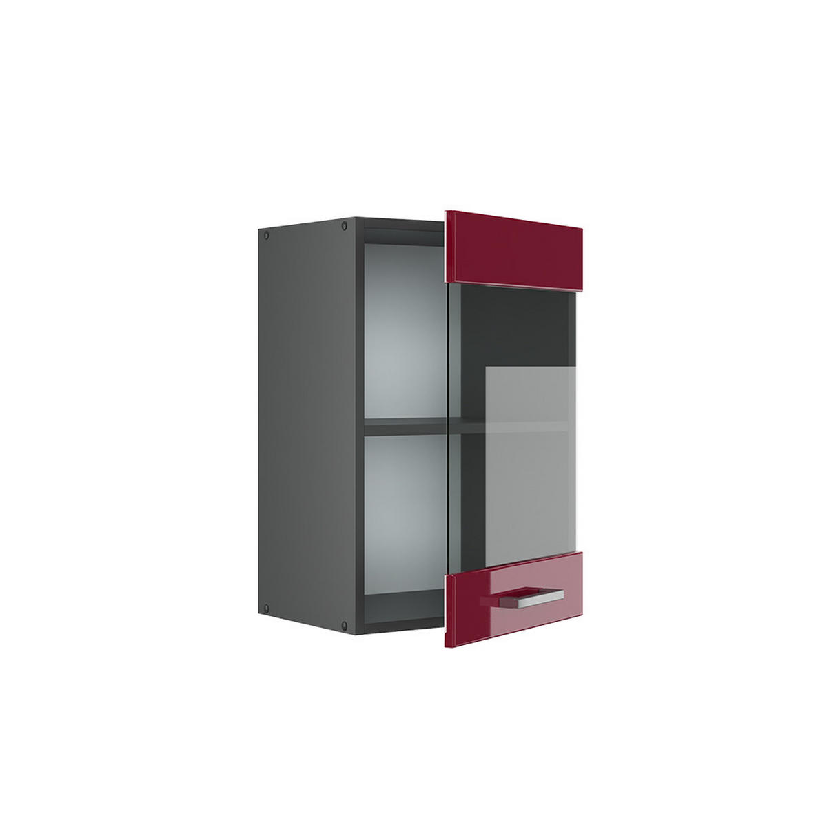 KÜCHENGLASSCHRANK R-Line Rot Hochglanz 40 cm - Bordeaux/Anthrazit, Holzwerkstoff (40/60/31cm) - Vicco