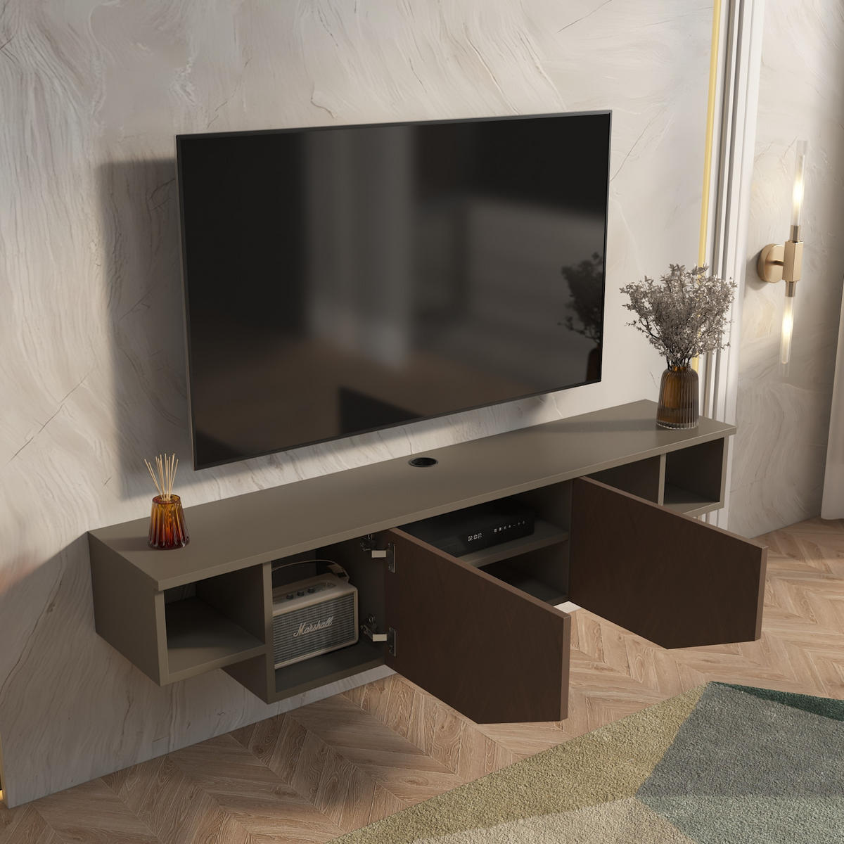 HÄNGENDE TV Einheit Hera Galaxie Vintage - Braun, Holzwerkstoff (30/12.5/150cm) - Decorotika