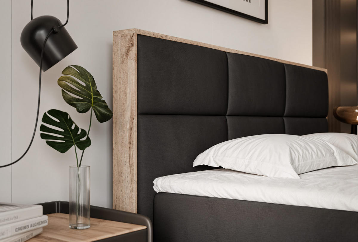 BOXBETT LAVIO 140/200 cm, in Schwarz, mit Matratze und Topper - Schwarz, Holzwerkstoff/Textil (140/200cm) - Idohome