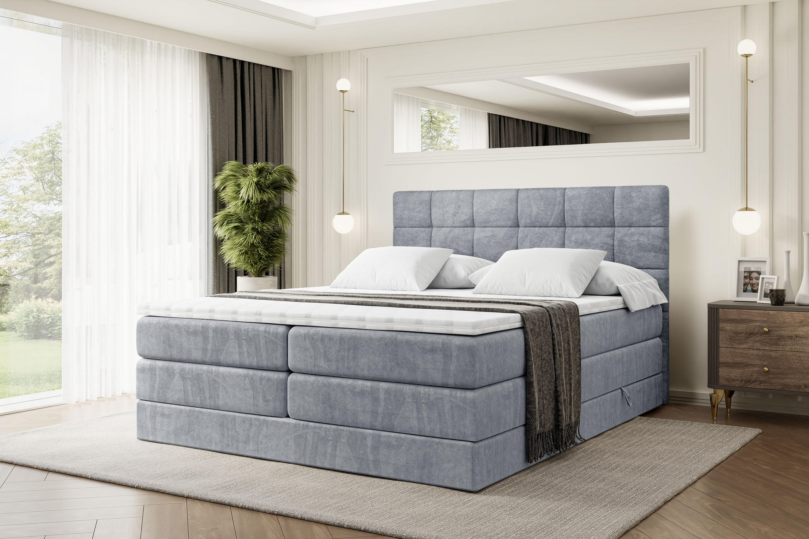 BOXSPRINGBETT BRUGO KING - 160 x 200 - H3/H4 - Grau - Grau, Holzwerkstoff (160/200cm) - ALTDECOR