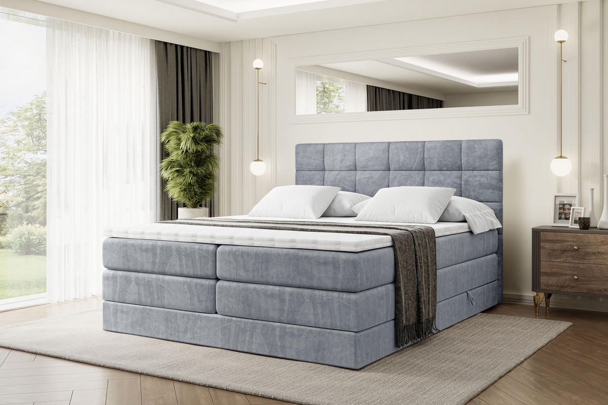 BOXSPRINGBETT BRUGO KING - 160 x 200 - H3/H4 - Grau - Grau, Holzwerkstoff (160/200cm) - ALTDECOR