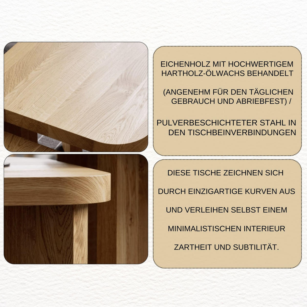 COUCHTISCH SET Eichenholz vollmassiv quadratisch Naturbelassenen 70/70/37 - Naturfarben, Holz (70/70/37cm)