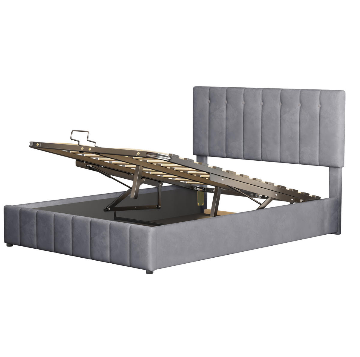 POLSTERBETT 140/200 cm grau mit hydraulischem Stauraum und höhenverstellbarem Kopfteil - Grau, Textil (140/200cm) - OKWISH