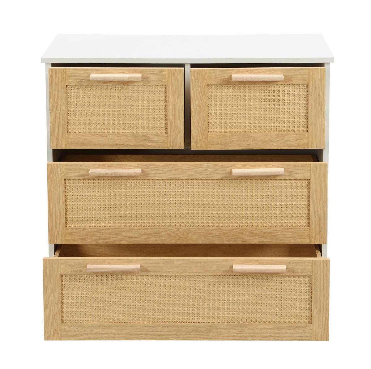 KOMMODE aus MDF 80x38x80 cm Natur/Weiß mit 4 Rattanschubladen - Weiß, Holzwerkstoff (38/80/80cm) - IVMEU