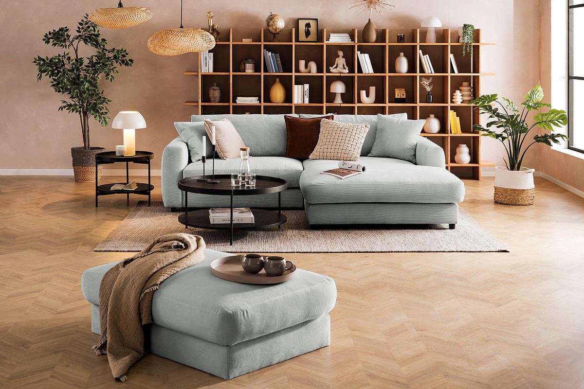 ECKSOFA mit Longchair - Schwarz/Grau, Kunststoff/Textil (238/183cm) - home24