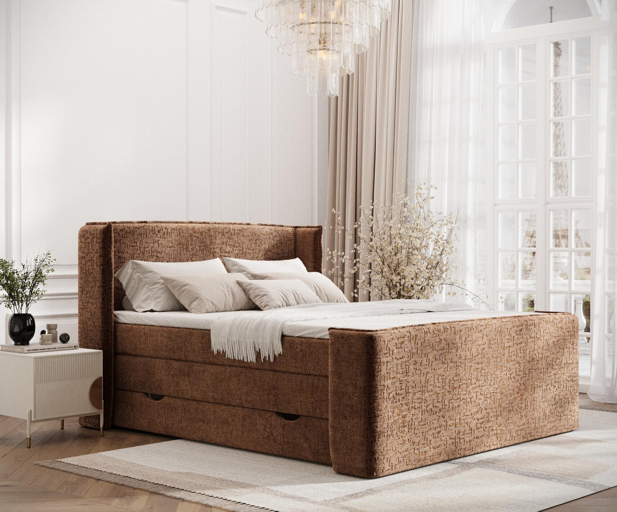 BOXSPRINGBETT Freeland Kupfer 140/200 cm mit Matratze und Topper - Schwarz/Kupferfarben, Holz/Holzwerkstoff (140/200cm) - Maison de Reve