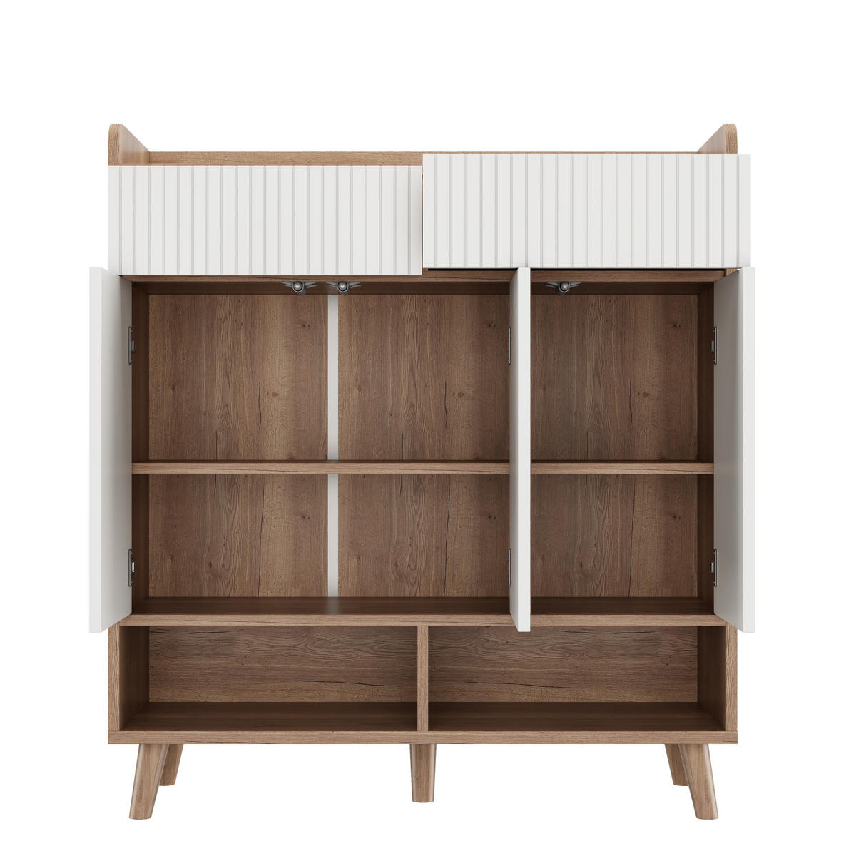 SCHUHSCHRANK 90/35/100 cm mit 3 Türen, 2 Schubladen und Holzbeinen - Weiß, Holzwerkstoff (90/100/35cm) - BEAOK