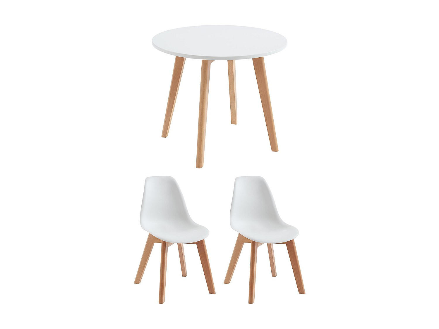 SET aus feststehendem Tisch und Stuhl - 2 Personen-Sitzer - Plastik, Holz, Platte - Weiß - - Weiß, Holz/Holzwerkstoff (60/51/60cm) - Vente-Unique