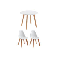 SET aus feststehendem Tisch und Stuhl - 2 Personen - Plastik, Holz, Platte - Weiß - - Weiß, Holz/Holzwerkstoff (60/51/60cm) - Vente-Unique