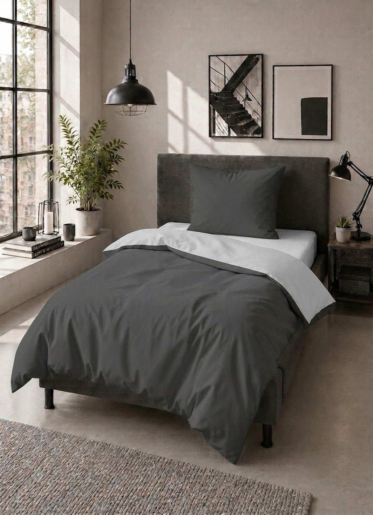 BETTWÄSCHE-GARNITUR Mikrofaser UNI schwarz, 200x200 cm + 80x80 cm - Schwarz, Textil (200/200cm) - Castell