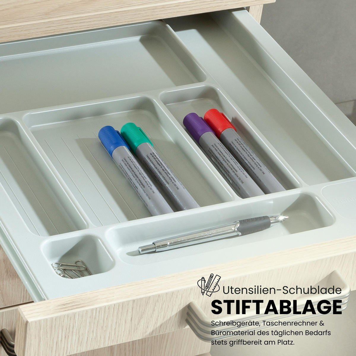 ROLLCONTAINER - mit Hängeregistratur 58/42,8/59 cm in Buchefarben Bügelgriff (Metall) - Buchefarben, Holzwerkstoff (42.8/59/58cm) - bümö
