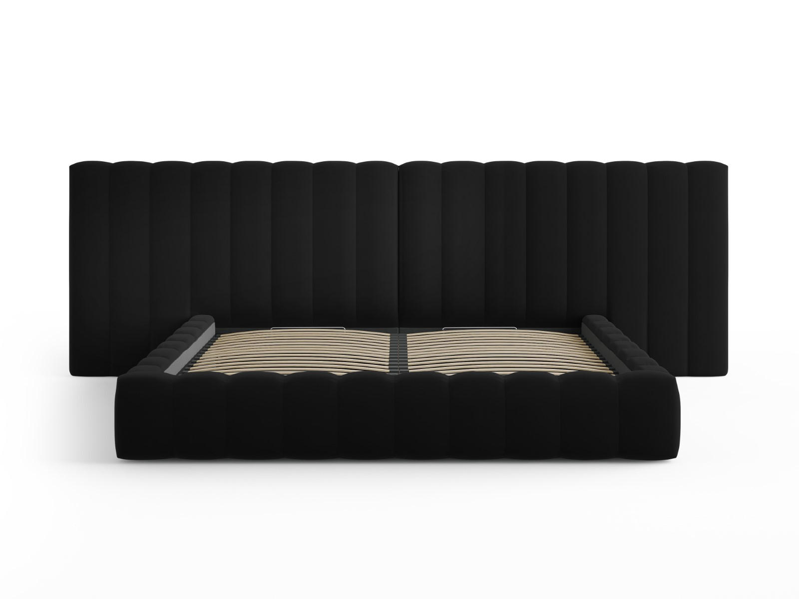 BETT mit Bettkasten und Doppelkopfteil Kelp aus Samt schwarz 200x200cm - Schwarz, Textil (200/200cm) - Micadoni