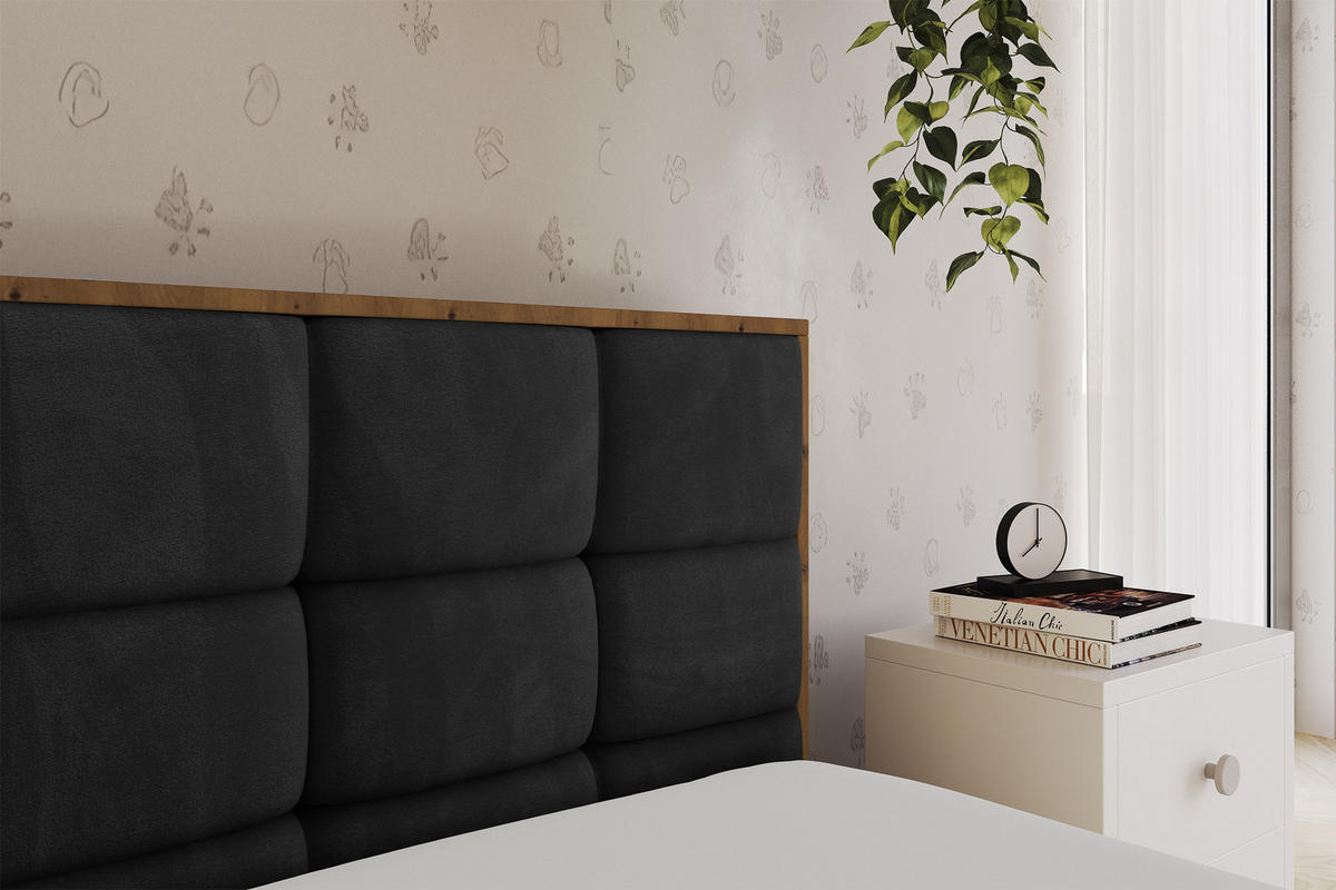 EINZELLBETT Jugendbett mit Bettkasten und Matratze H3/H4, Links - SOVY 90x200 Schwarz - Schwarz, Holzwerkstoff/Textil (90/200cm) - ALTDECOR
