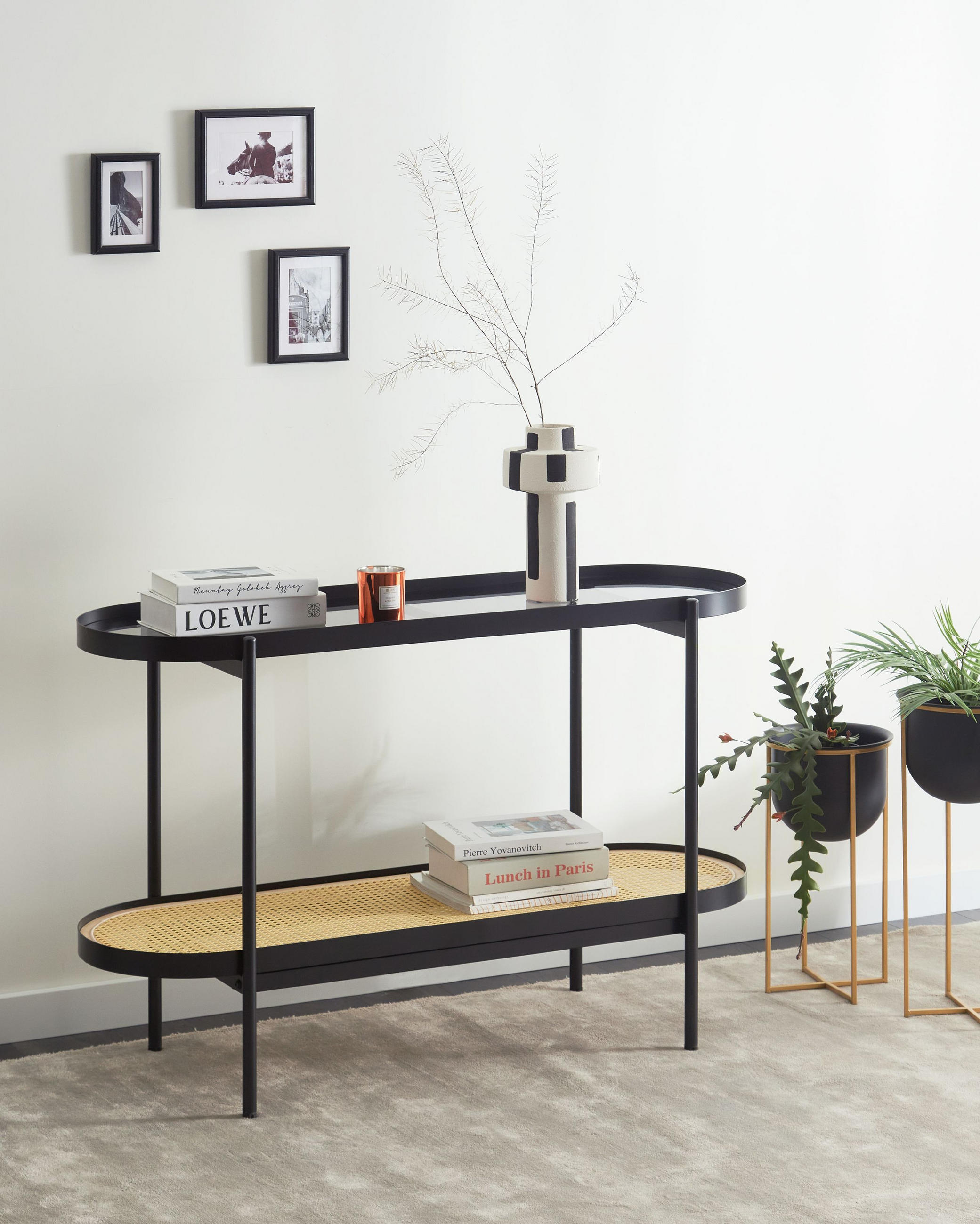 KONSOLENTISCH Schwarz/Heller Holzfarbton Reno - Hellbraun/Schwarz, Metall (42/120/76cm) - Beliani