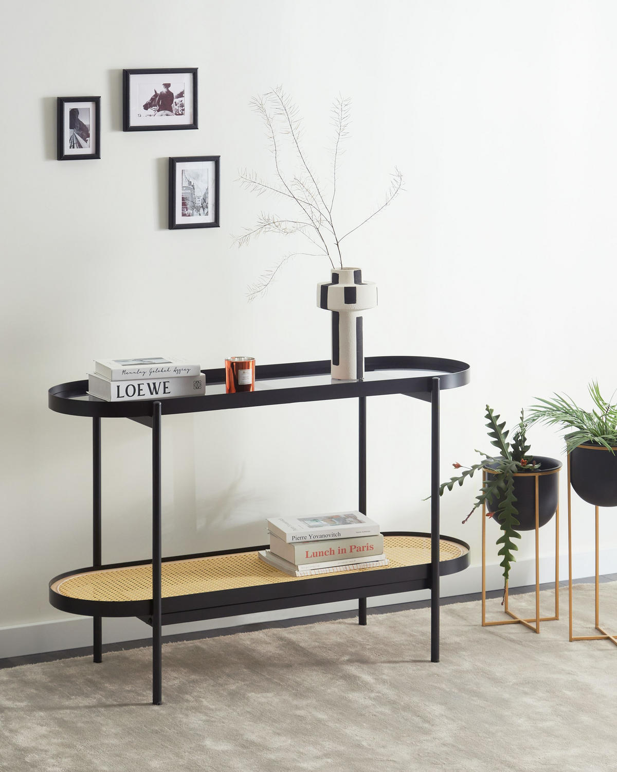 KONSOLENTISCH Schwarz/Heller Holzfarbton Reno - Hellbraun/Schwarz, Metall (42/120/76cm) - Beliani