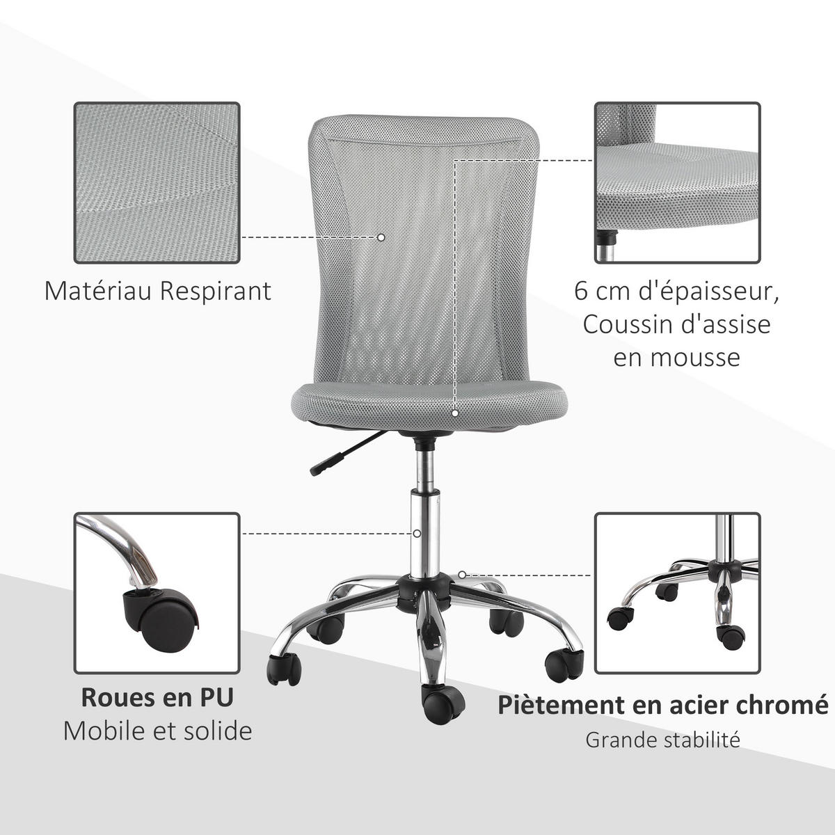 DREHSTUHL ergonomisch höhenverstellbar DE-11657 Chromgestell 360° Grau - Grau, Textil (58/100/43cm) - ComfortXL