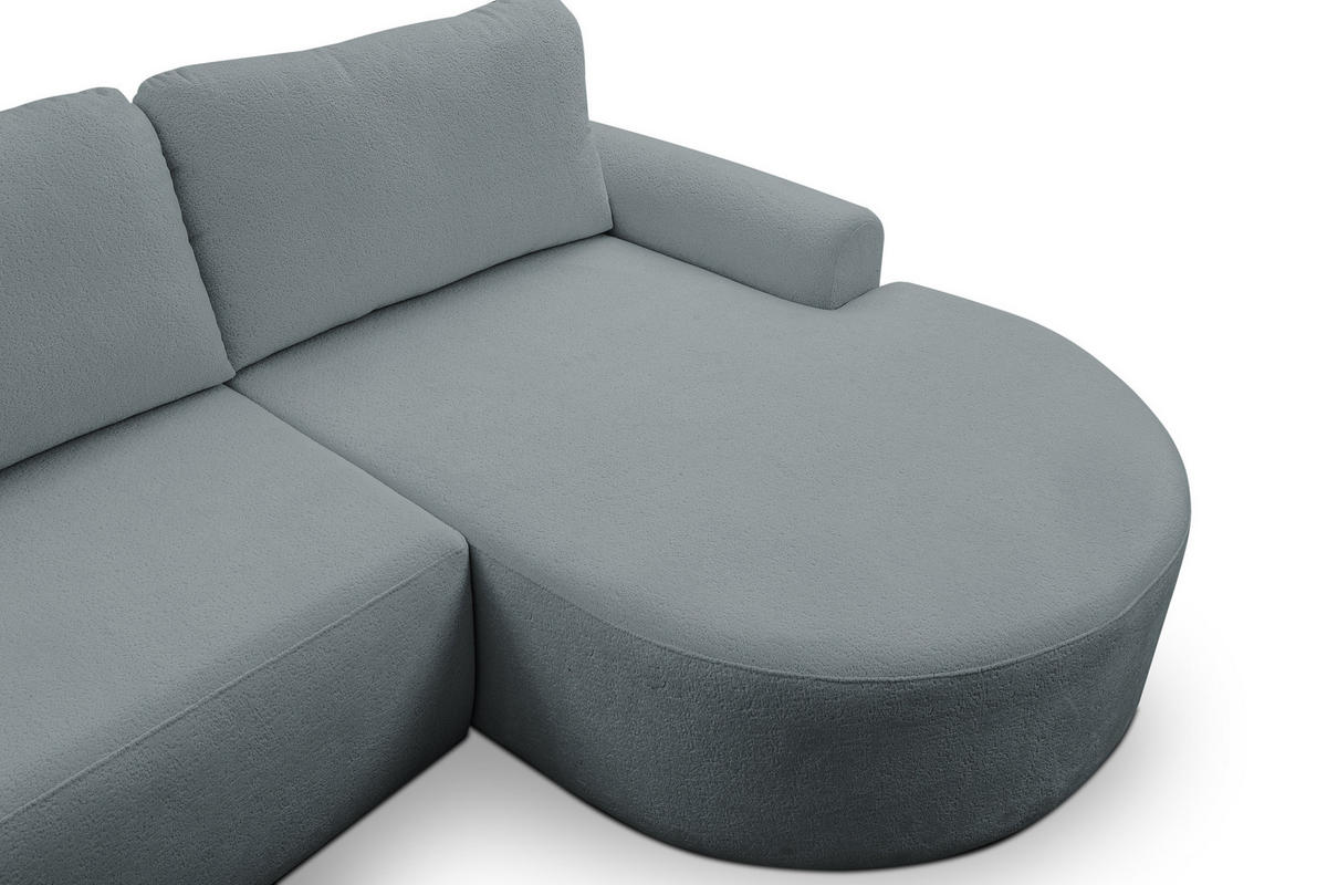 ECKSOFA Dream in L-Form mit Schlaffunktion und Bettkasten, Farbe: Grau, Bouclé-Stoff, Ottomane Rechts - Grau, Textil (260/136cm) - VENASI MÖBEL