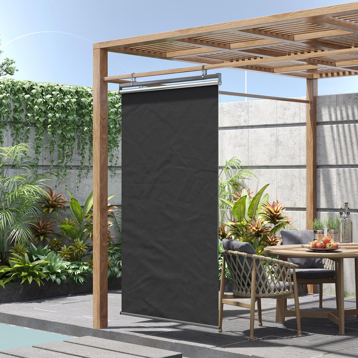 BALKONMARKISE, Dunkelgrau, Aluminium, Stahl, Polyester - Dunkelgrau, Metall (124/222/222cm) - Outsunny