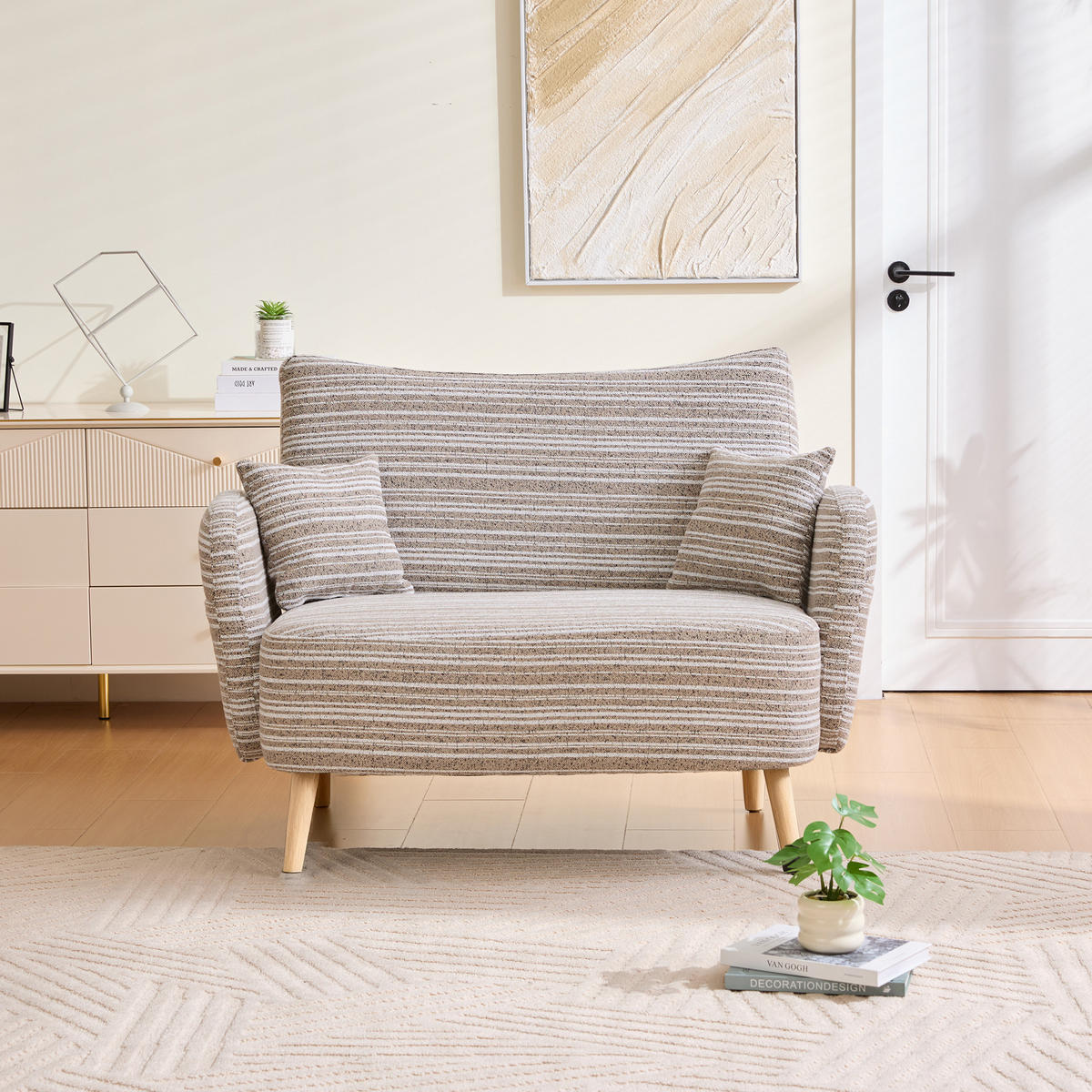 2-SITZER-SOFA aus Bouclé 121x81,5x87 cm mit Seitentaschen, beige - Beige, Textil (81.5/87/121cm)