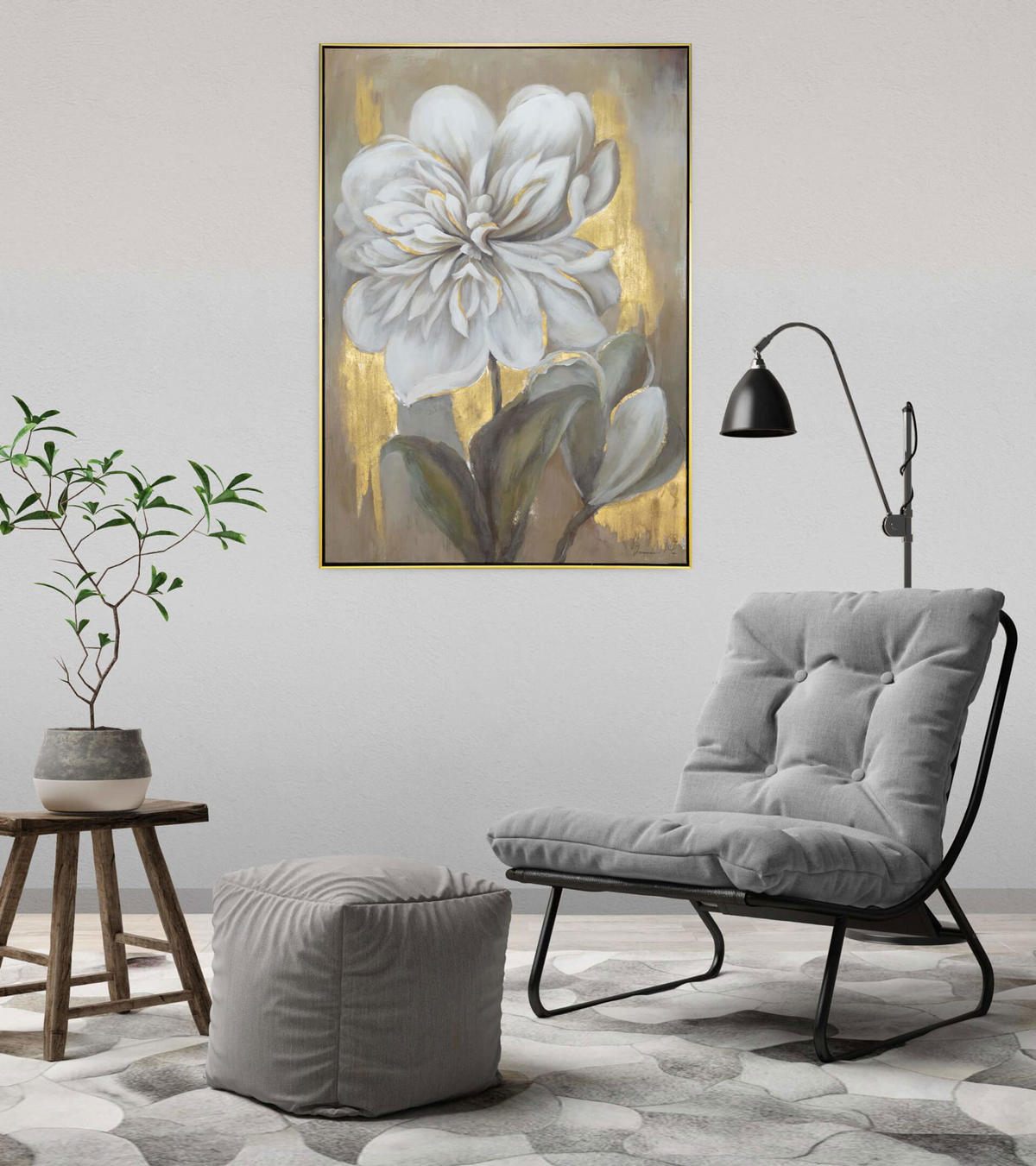 ACRYLBILD HANDGEMALT Weiß 78/103 cm - Beige/Weiß, Textil (77.5/102.5cm) - KUNSTLOFT