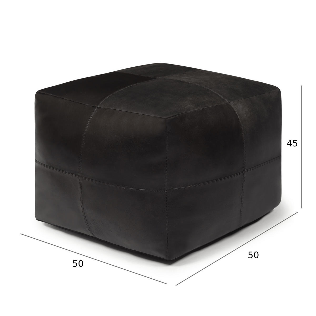 POUF 50/50/45 cm Echtleder Schwarz - Schwarz, Leder (50/45/50cm) - Furnhouse
