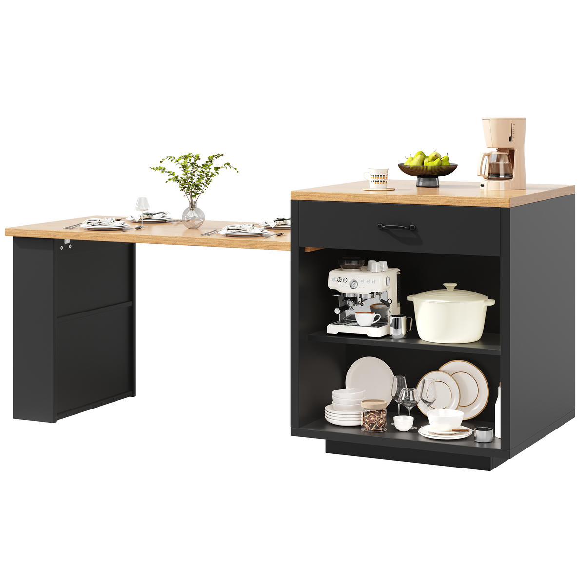 BUFFET 196/59/94 cm schwarz aus MDF mit LED - Schwarz, Holzwerkstoff (196/94/59cm) - OKWISH