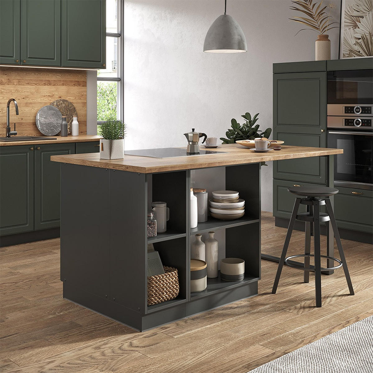 KUHINJSKI OTOK Fame-Line Zeleno-zlato Country House/Anthracite 90 cm s predalom, brez delovnega pulta - zelena/antracit, leseni material (90/82/60cm) - Vicco