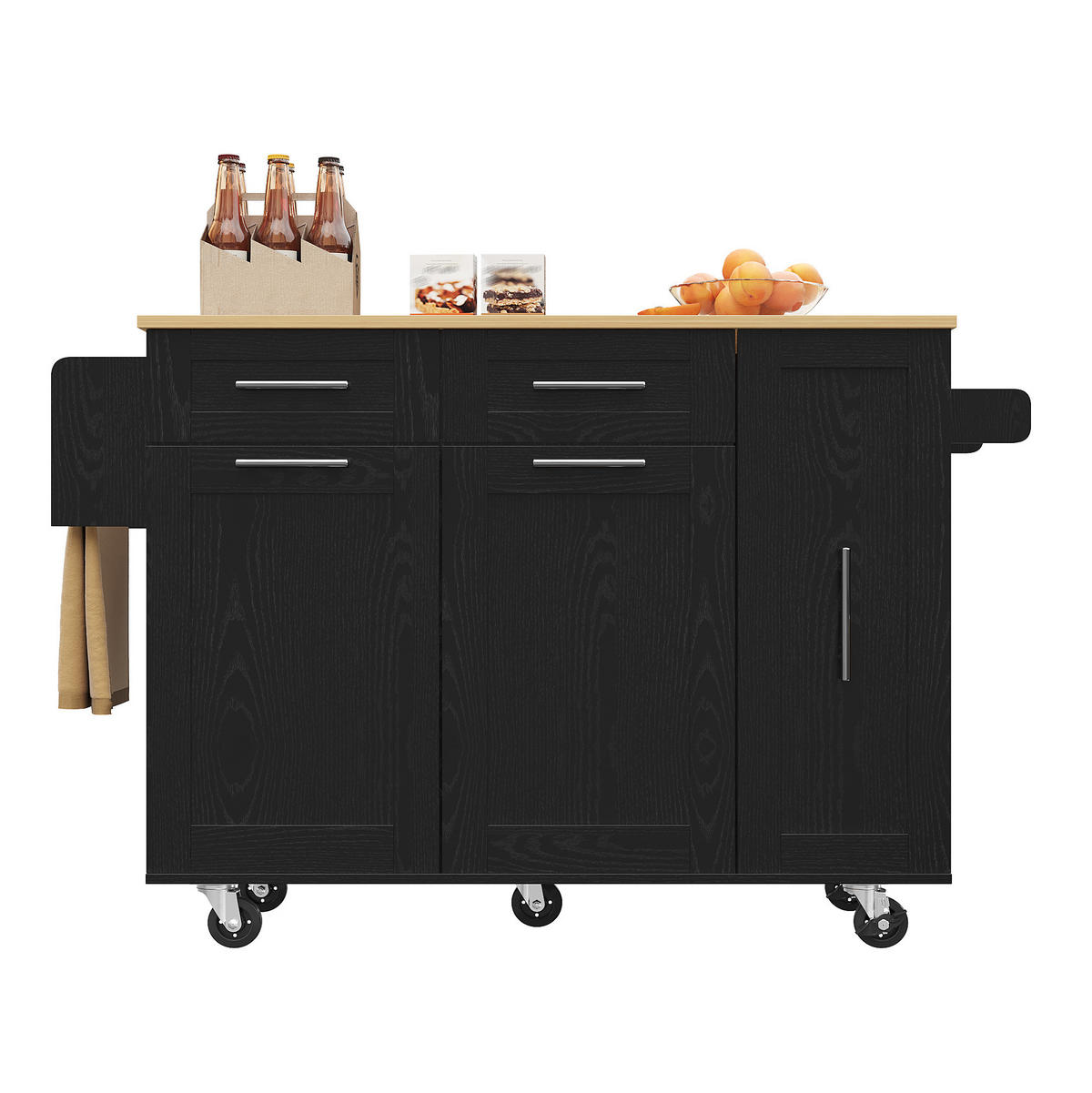 KÜCHENINSEL mit Klapptisch 110 x 46 x 90,5 cm Schwarz - Schwarz, Metall (74/92.5/134.5cm) - Beauniv