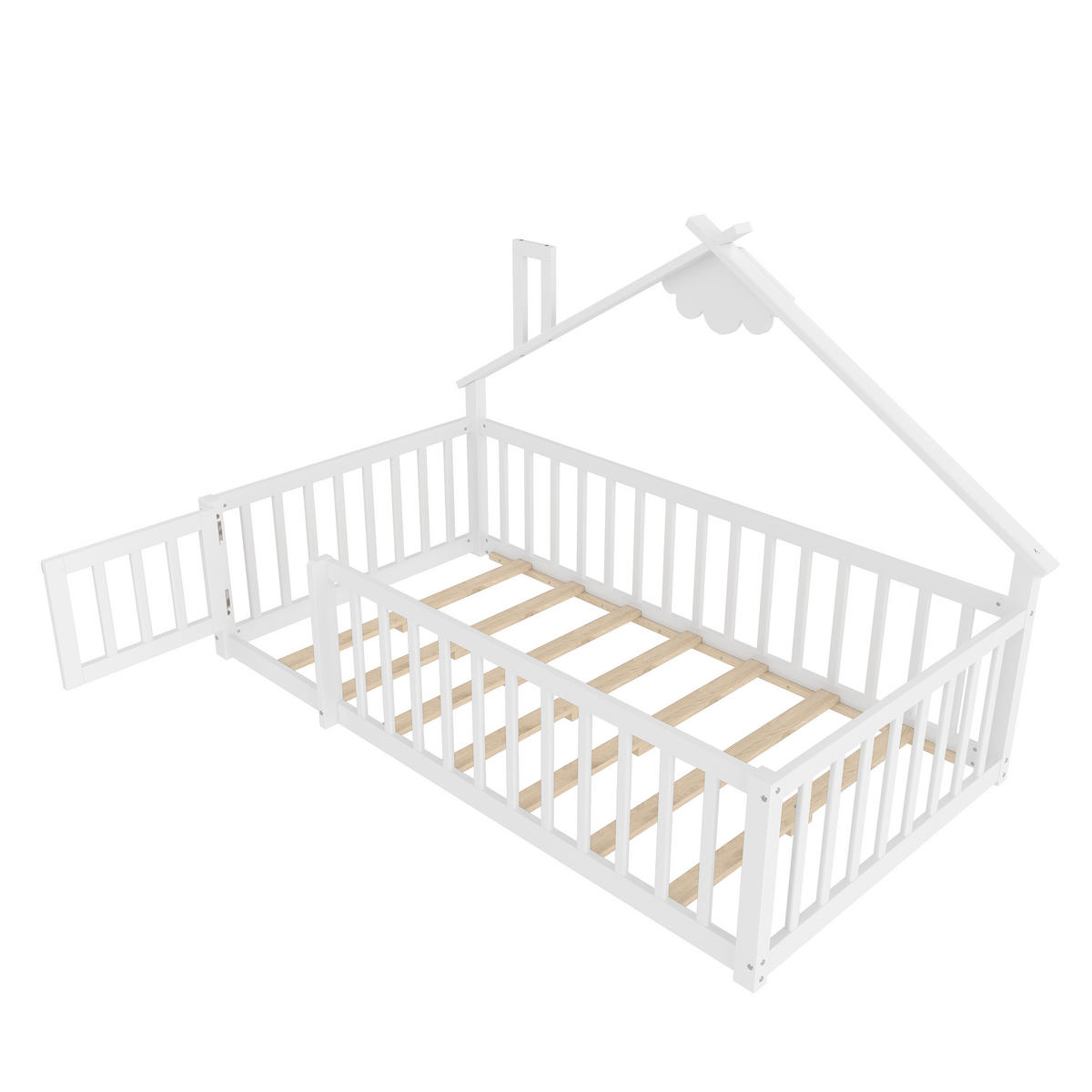KINDERBETT 90/190 cm in Weiß Kiefer mit Geländer - Weiß, Holz/Holzwerkstoff (90/190cm) - WISHDOR