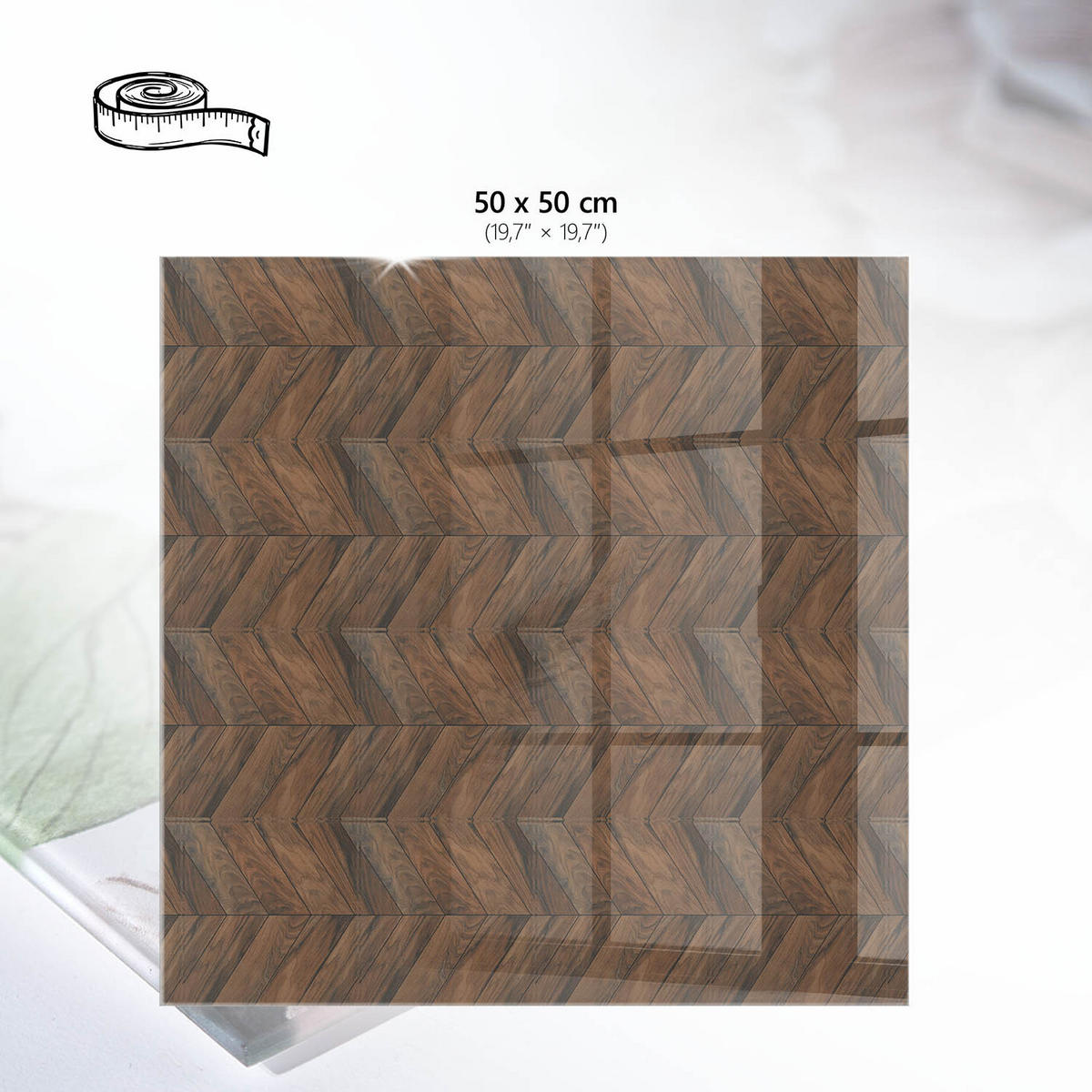 TISCHPLATTE 50x50 cm – Fischgrätparkett - Braun, Glas (0.4/50/50cm) - Wallfluent