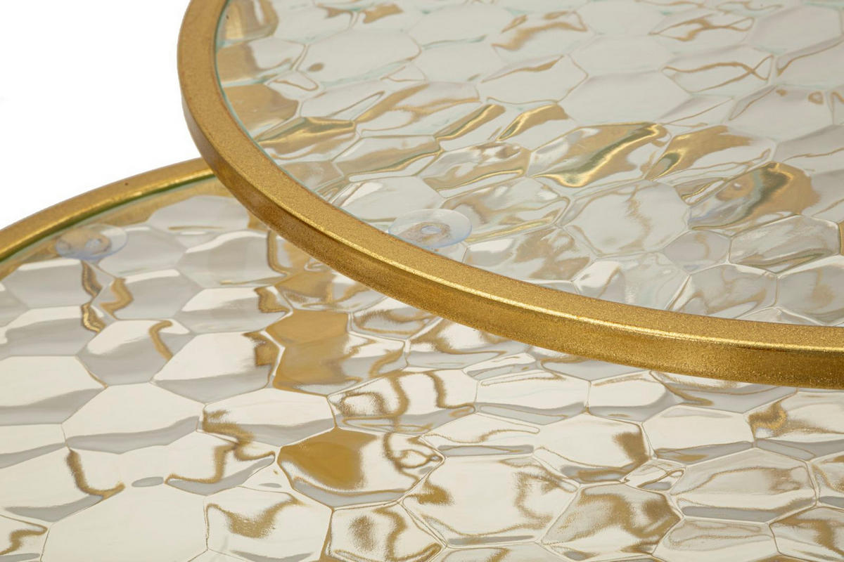 TISCHE IM 4ER-SET Noah, goldfarben, Eisen und Glas, Höhen 45, 54,5 und 50 cm - Goldfarben, Glas/Metall (70/70/55cm) - Mauro Ferretti
