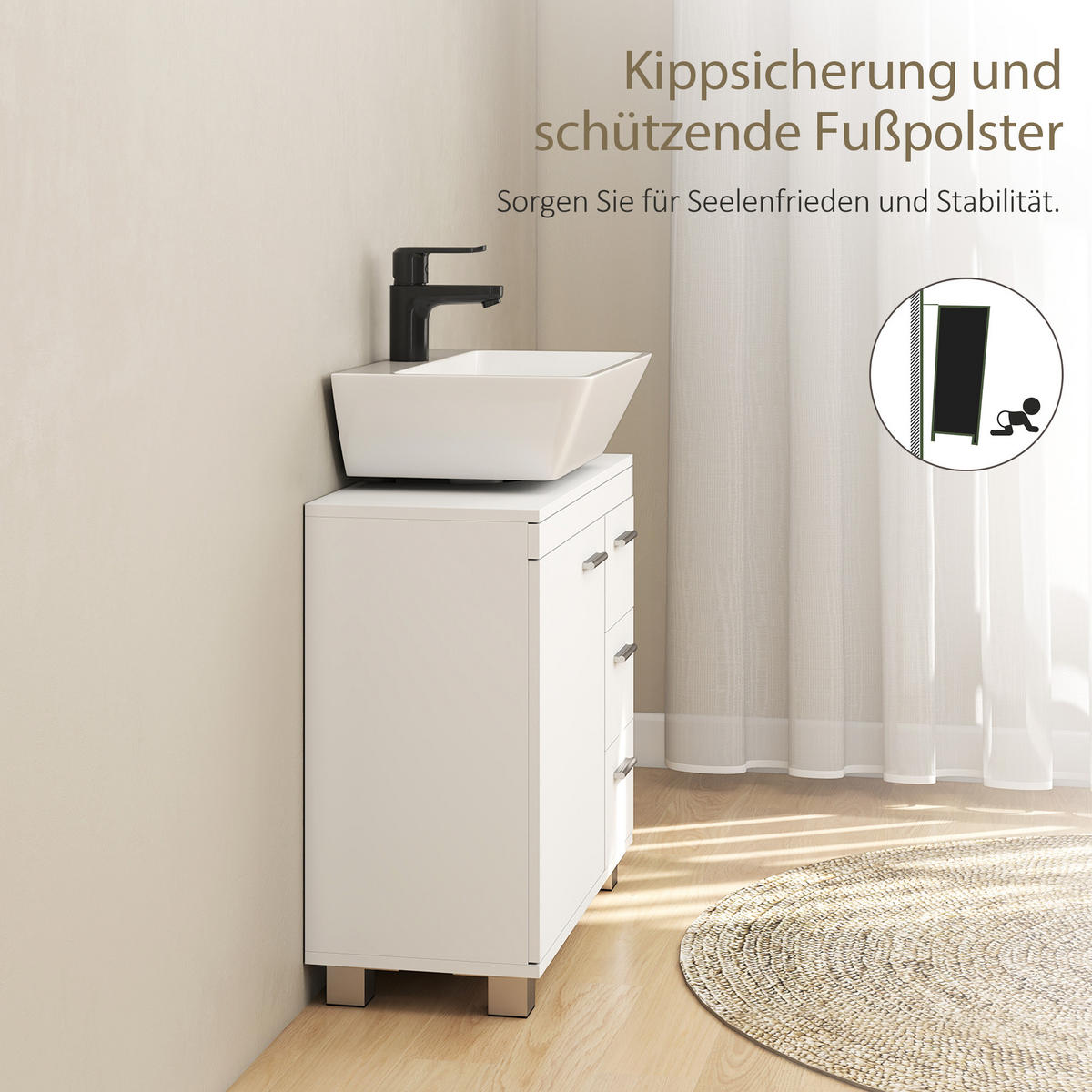 WASCHBECKENUNTERSCHRANK MDF Weiß - Silberfarben/Weiß, Holzwerkstoff/Kunststoff (30/64/70cm) - HOMCOM