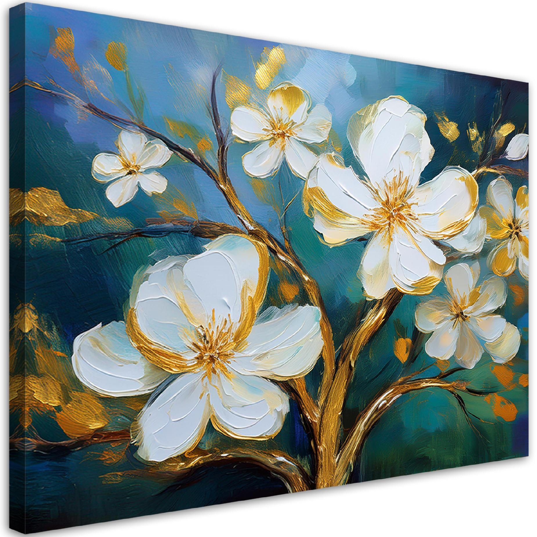 WANDBILD magnolienblüte gemalt - Blau, Textil (60/40cm) - Feeby