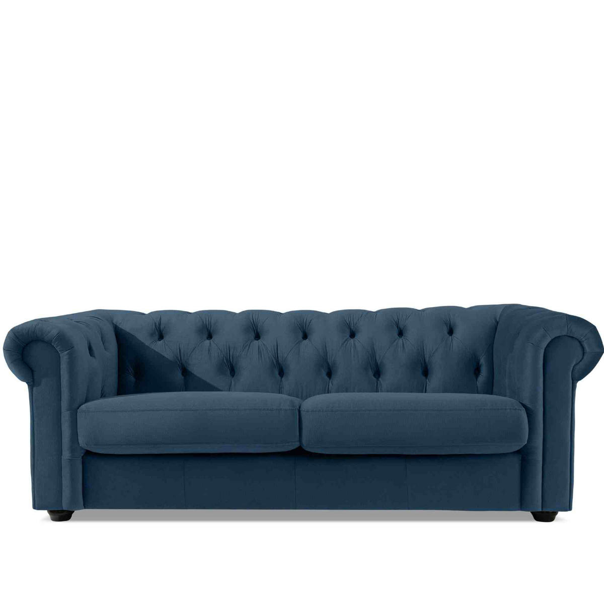 3-SITZER-SOFA GRAVO Chesterfield, Velours - Wengefarben/Dunkelblau, Leder/Holz (202/72/95cm) - KONSIMO®