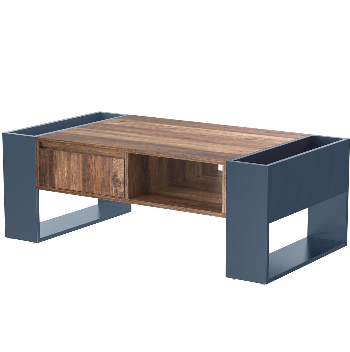 COUCHTISCH 111/60/40 cm mit Schublade und beidseitigem Stauraum - Schwarz, Holzwerkstoff (111/60/40cm) - Flora Grace