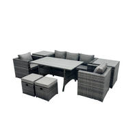 LOUNGEGARNITUR mit Stuhl Polyrattan Dunkelgrau 7-Sitzer - Dunkelgrau/Grau, Glas/Kunststoff - Fimous
