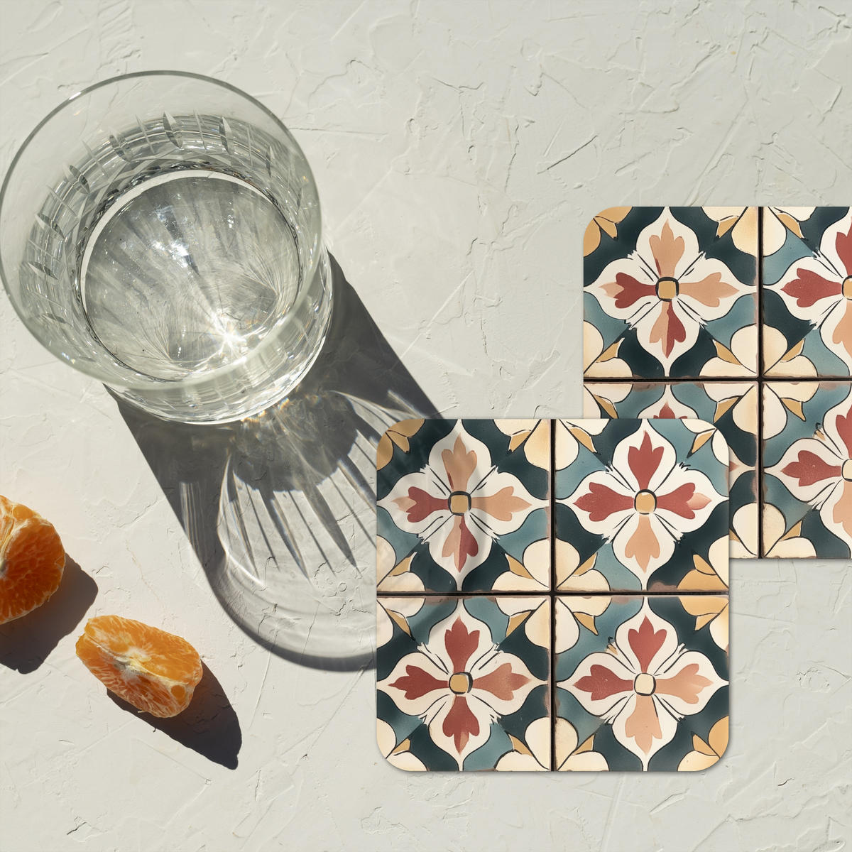 GLASUNTERSETZER 6er-Set Dekorationen - Kacheln - Spanisch - Vintage 10x10 cm - Petrol, Naturmaterialien (10/0.2cm) - MuchoWow