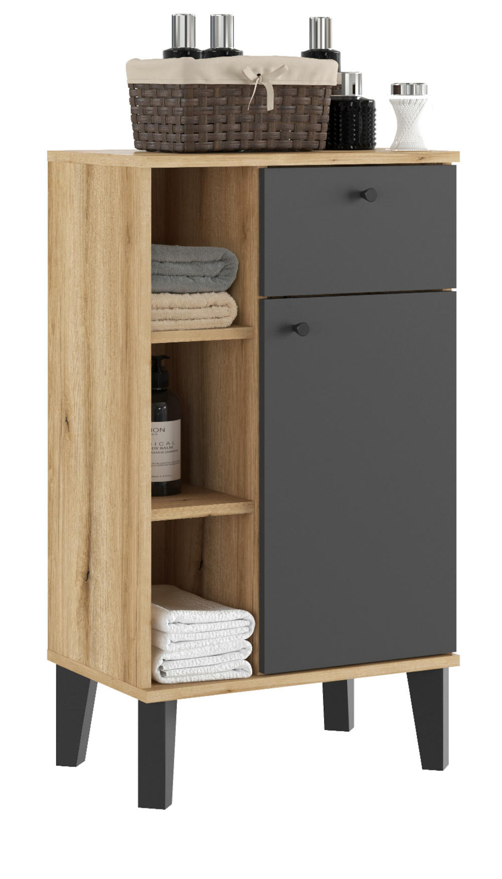 BADKOMMODE grau, Evoke Eiche, Badkommode, 51 x 90 cm - Eichefarben/Schwarz, Holzwerkstoff/Metall (51/90/33cm) - Furn.Design