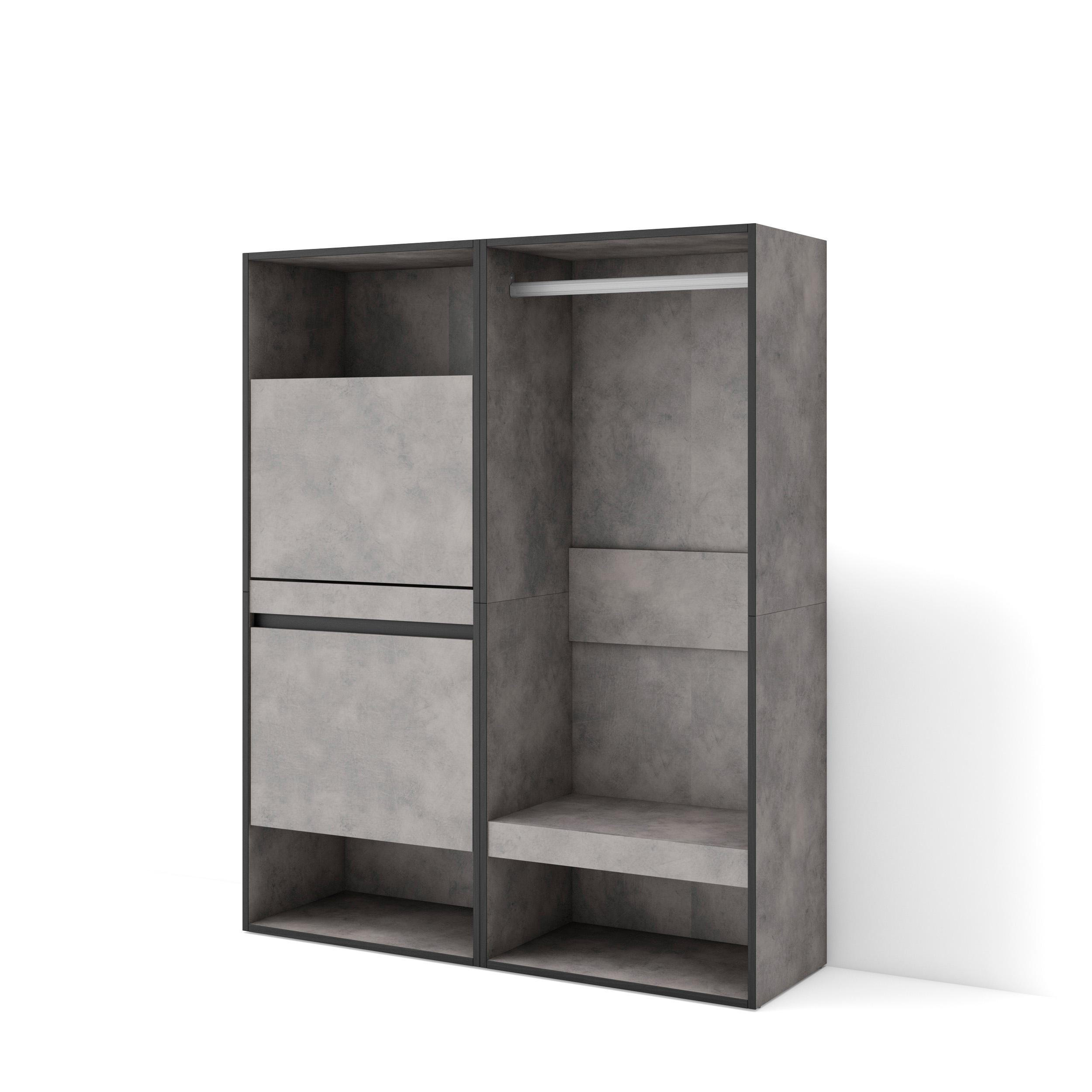 SCHUHKIPPER mit Garderobe, zementgrau, 120/35/145cm - Grau, Holzwerkstoff (120/145/35cm) - Skraut Home
