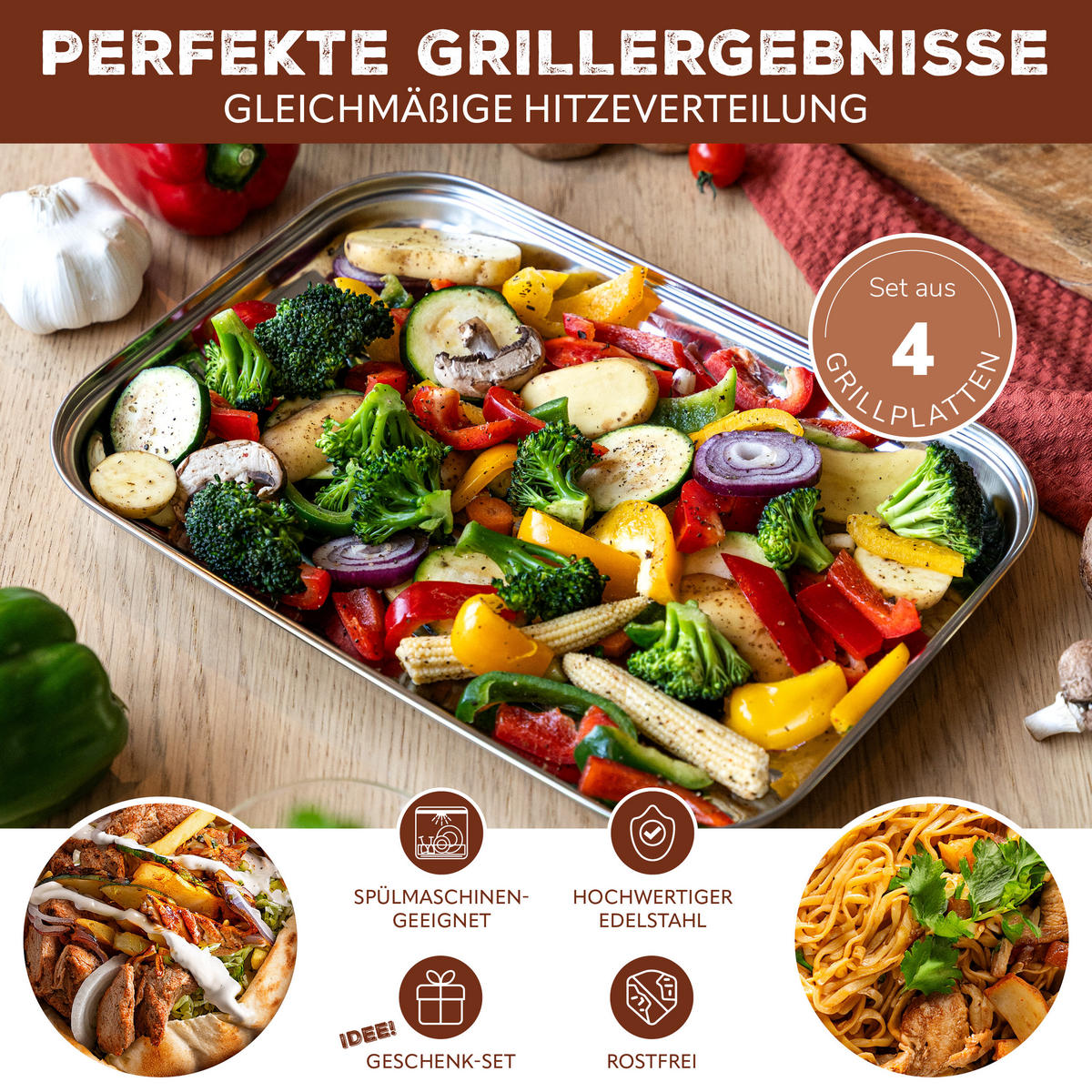 GRILLSCHALE 4er-Set, silber, Edelstahl - Edelstahlfarben, Metall (35/2.5/24.5cm) - bremermann