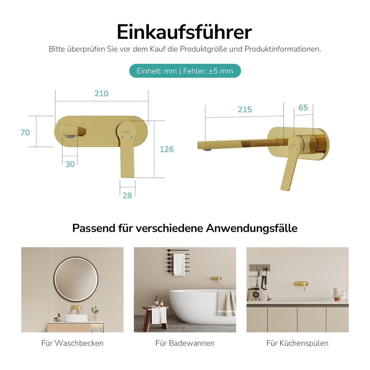 WASCHTISCHARMATUR mit Luftsprudler Messing Champagnergold - Goldfarben, Metall (21/7/28.8cm) - EMKE