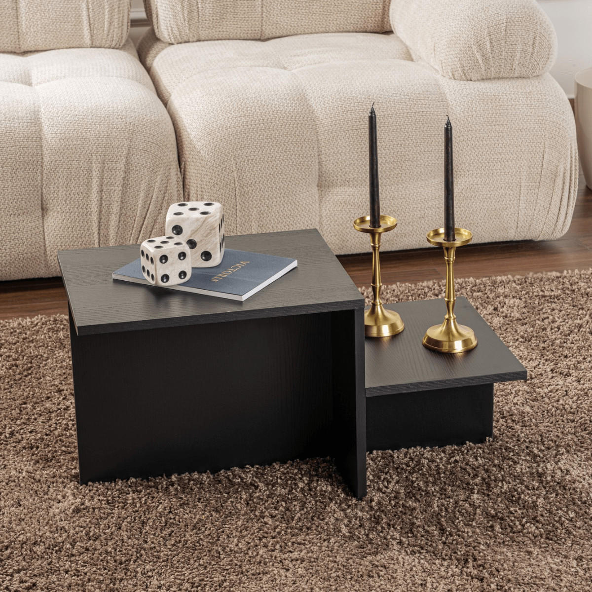 COUCHTISCH mit 2 Ebenen - harmony 77/40/40 cm - Schwarz, Holzwerkstoff (77/40/40cm) - Calicosy