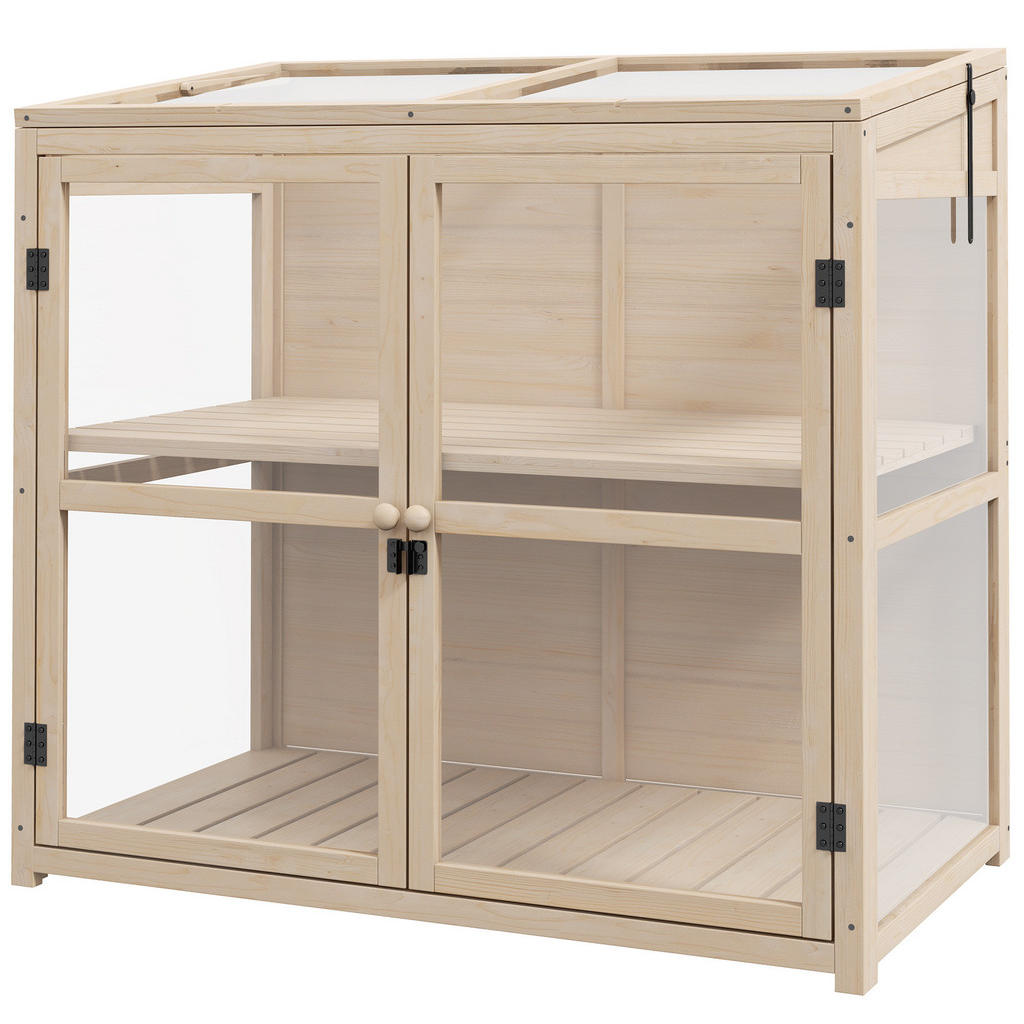 Modfu PAŘENIŠTĚ z dřeva 103x61x95/103 cm přírodní s akrylovými panely, nastavitelnou policí a otevírací střechou