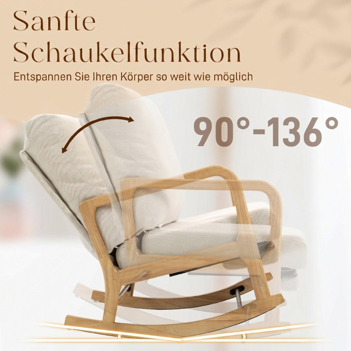 SCHAUKELSTUHL Weiß Schlingengewebe mit USB-Ladeanschluss, verstellbarer Fußstütze und Seitentaschen - Weiß, Textil (121.5/102/66.5cm) - Oxeza