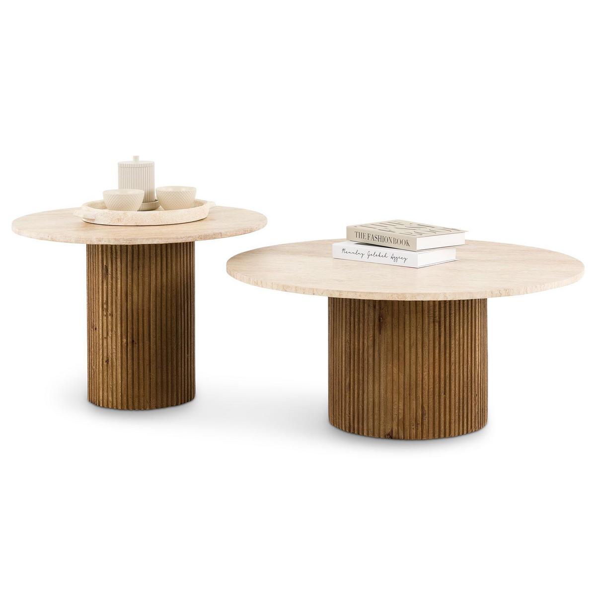 COUCHTISCHSET NARMANDA/MANDI 2er Set braun/beige - Beige/Braun, Naturmaterialien/Holz (80/80/35cm) - IDIMEX