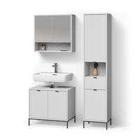 BADMÖBEL-SET ATERNO Weiß 3 Teile, mit Hochschrank - Weiß, Holzwerkstoff (70/63/45cm) - Livinity®