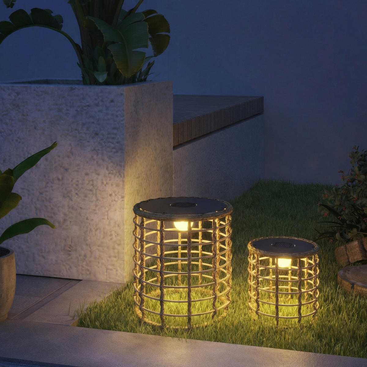 SOLARLAMPE-SET 2 TLG. Sandfarbend - Sandfarben, Kunststoff (45/45/45cm) - Outsunny