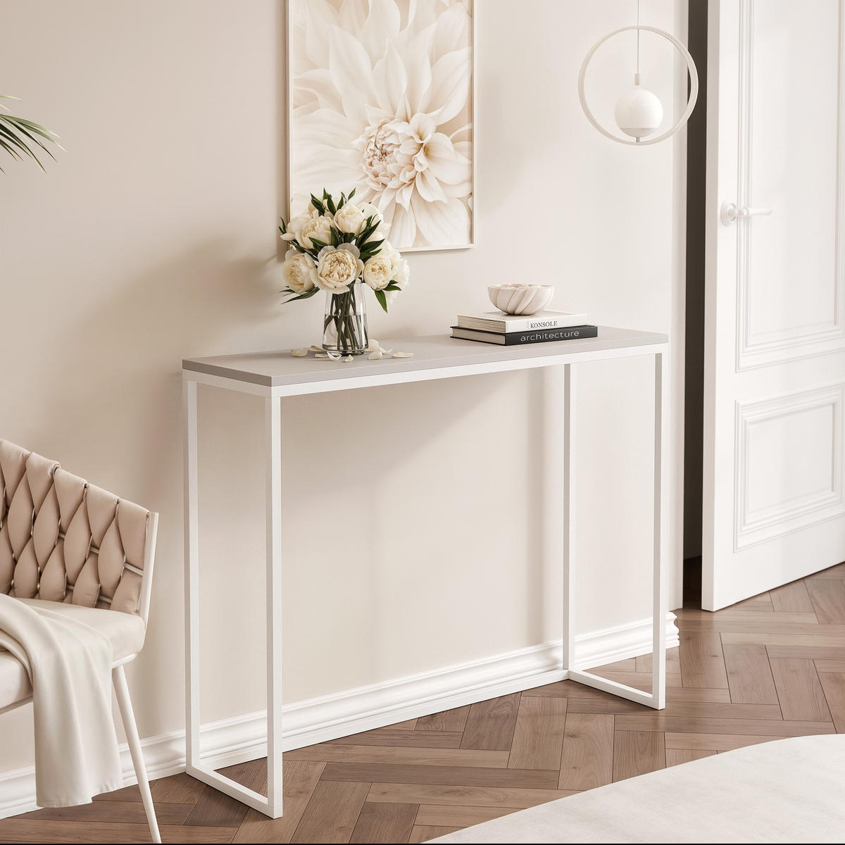 KONSOLENTISCH LORA 80 cm, Weiß / Cashmere - Kaschmir/Weiß, Metall (30/80/80cm) - Idohome