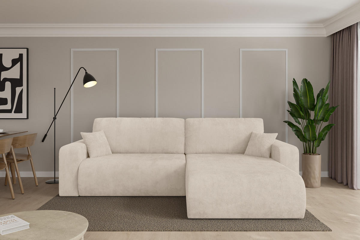 ROHOVÁ SEDAČKA s funkcí spaní, otoman vpravo BERY-L 276x193x88 béžová manšestr - černá/béžová, kompozitní dřevo/textil (276/193cm) - ALTDECOR